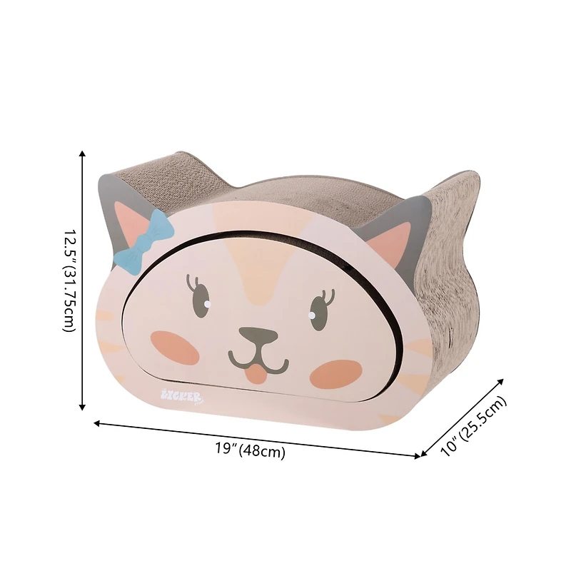 Opal 19" Modern Cardboard Happy Cat Head 2-in-1 Cave Scratcher with Built-In Bell Toys and Catnip