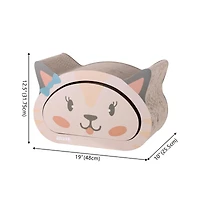 Opal 19" Modern Cardboard Happy Cat Head 2-in-1 Cave Scratcher with Built-In Bell Toys and Catnip