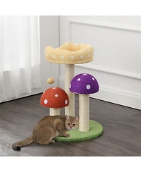 The Licker Store Pixie 22.5" 3-Tier Cottage Sisal Mushroom Cat Tree with Scratching Posts, Napping Perch, and Dangling Bell Toy, Multi