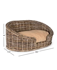 Curvy Classic Handwoven Rattan Pet Bed with Machine-Washable Cushion