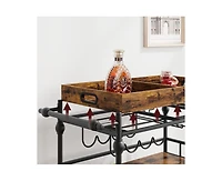 gaomon 3-Tier Rolling Bar Cart with Wheels, Metal Serving Cart with Wine Rack & Removable Tray for Home, Kitchen, Dining Room, and Living Area-Retro B