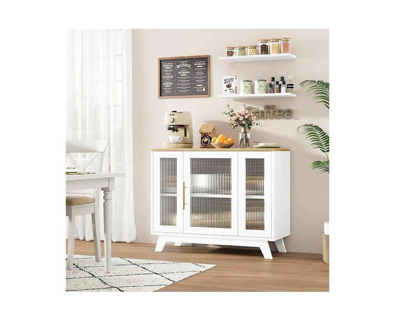 gaomon Buffet Storage Cabinet with Fluted Glass Door, 36" Modern Sideboard Cabinet with 2-Tier Storage