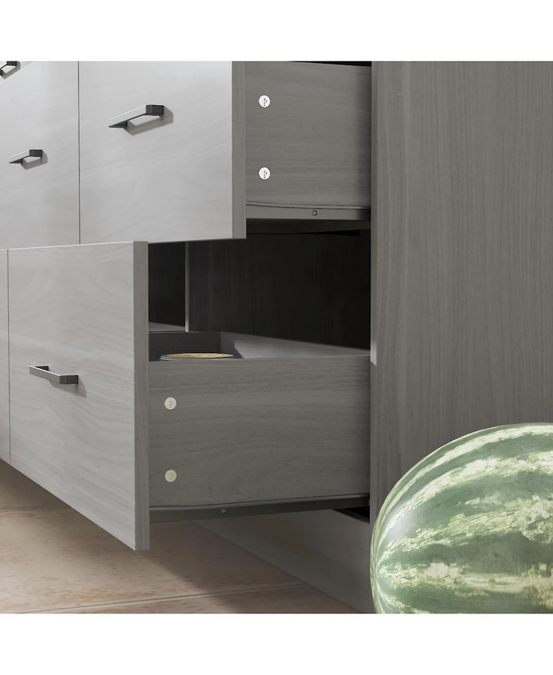 Famapy Grey Kitchen Cabinet with Glass Doors 12 Drawers, Pantry Storage Shelves