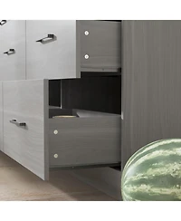 Famapy Grey Kitchen Cabinet with Glass Doors 12 Drawers, Pantry Storage Shelves