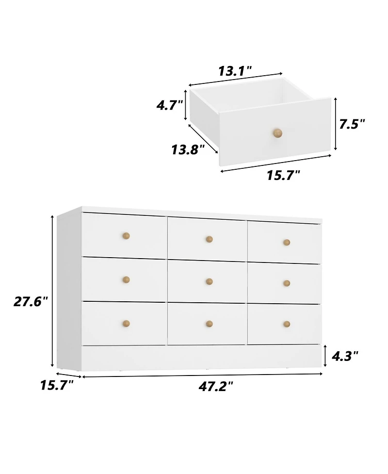 Homsee White Elegant Dresser With 9 Drawers