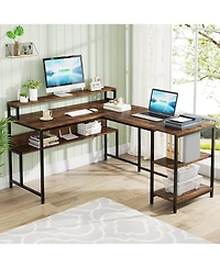 Tribesigns Reversible Corner Computer Desk with Storage Shelves,59 Inch L Shaped Desk with Monitor Stand,Study Writing Table Workstation for Home Offi