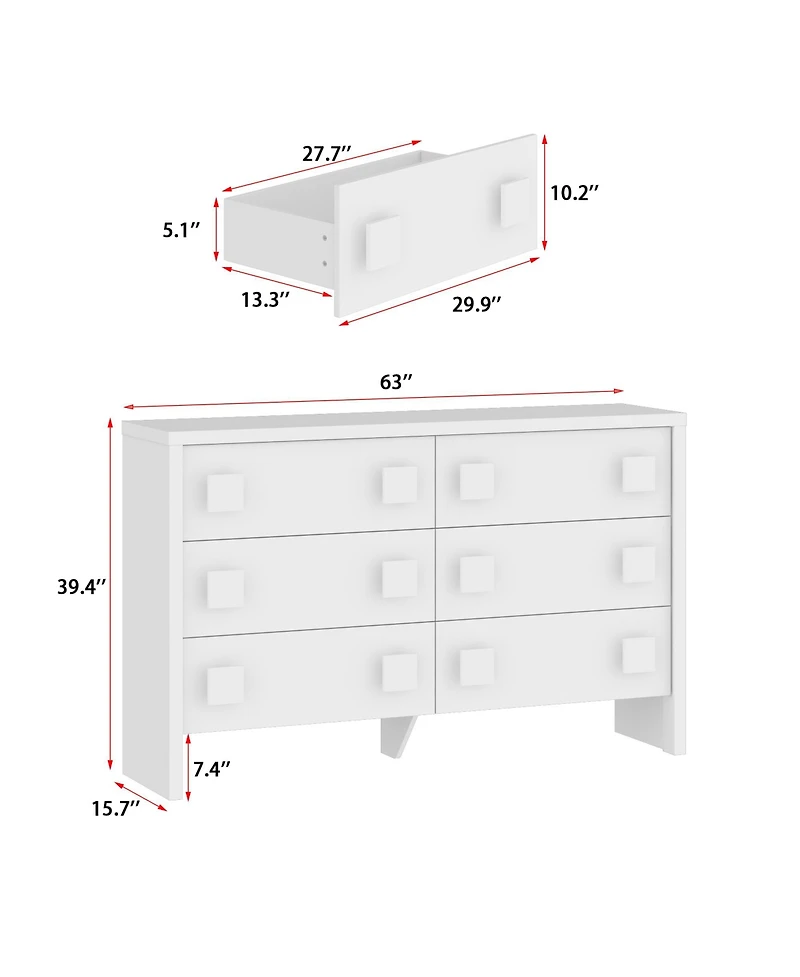 Homsee White Storage Dresser Organizer With 6 Drawers