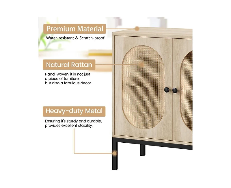 gaomon Buffet Cabinet, Rattan Storage Cabinet with Doors and Shelves, Accent Cabinet Sideboard, Wood Console Cabinet with Storage Entryway Cabinet for