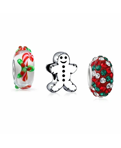 Bling Jewelry Christmas Charm Bead Set Gingerbread Candy Cane and Cookie for Bracelets