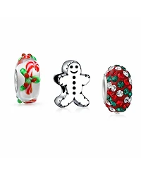 Bling Jewelry Christmas Charm Bead Set Gingerbread Candy Cane and Cookie for Bracelets