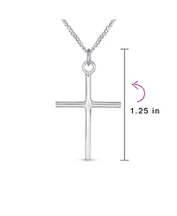 Bling Jewelry Minimalist Delicate Medium Tube Simple Religious Cross Pendant Necklace .925 Sterling Silver