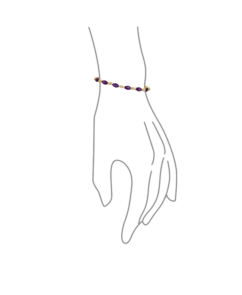 Bling Jewelry Oval Natural Purple Amethyst & Zircon Alternating Tennis Bracelet .925 Silver 7.25 inch