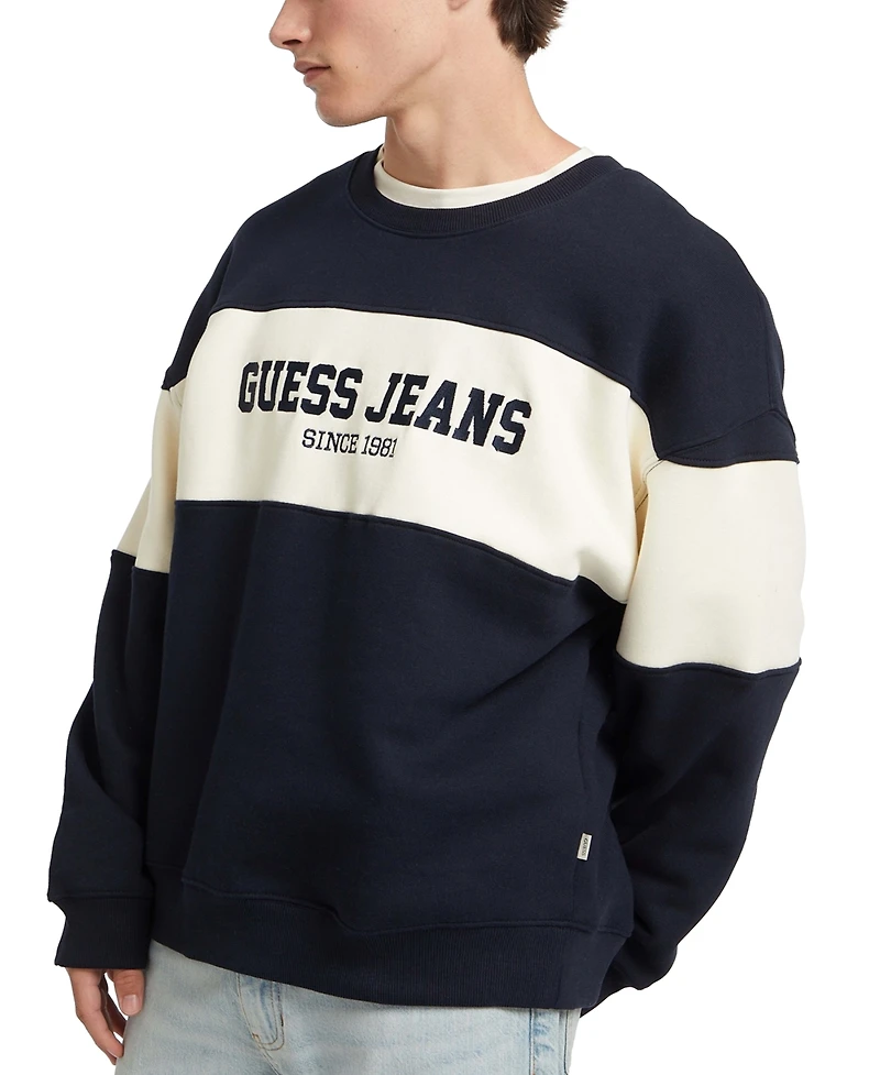Guess Jeans Men's Stripe Crewneck Logo Sweatshirt