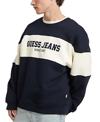 Guess Jeans Men's Stripe Crewneck Logo Sweatshirt