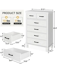 Dresser for Bedroom, 6 Drawer Dresser with Metal Handles, Grey Chest of Drawers Closet Organizers and Storage Clothes