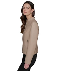 Karl Lagerfeld Paris Women's Fitted Mock-Neck Faux-Leather Jacket