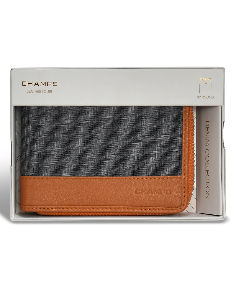 Champs Men's Denim Collection Leather Zip Around Wallet