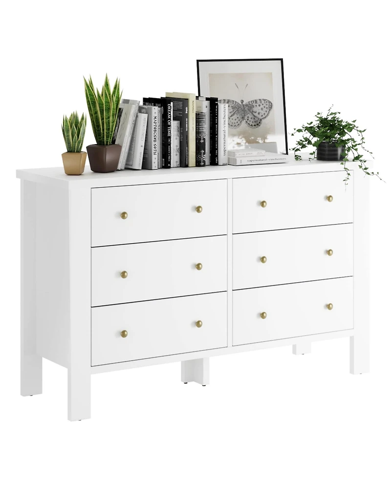 gaomon White Dresser for Bedroom, 6 Drawer Dresser with Metal Handle, Dresser Organizer