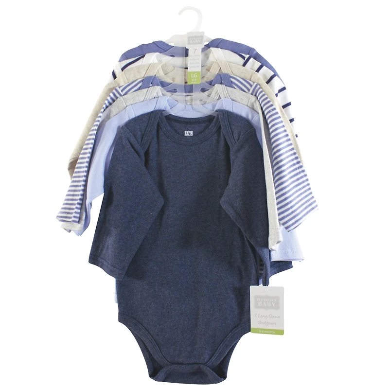 Hudson Baby Boys Long-Sleeve Cotton Bodysuit Collection 7-Piece Set