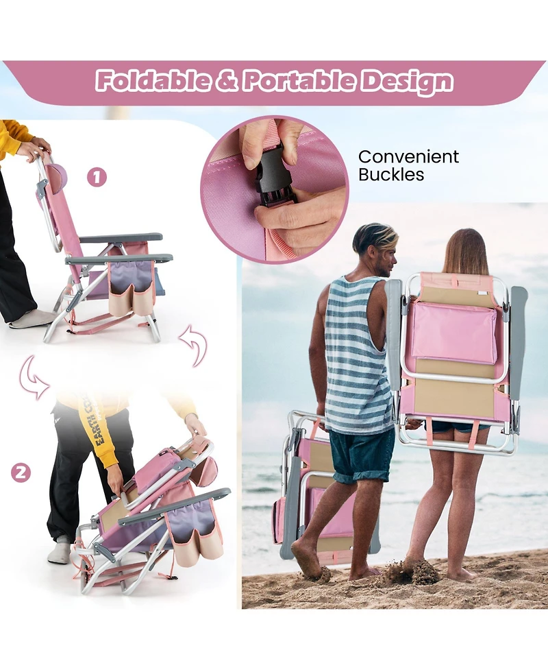 Sugift 2 Pieces Folding Backpack Beach Chair with Pillow