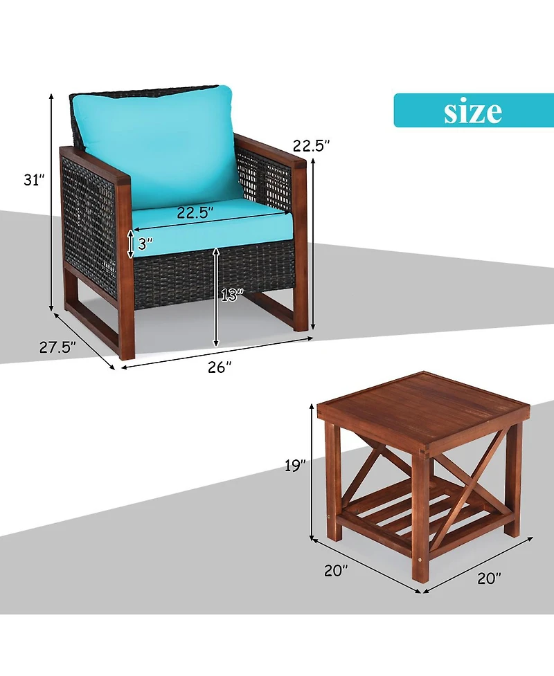 Sugift 3 Pieces Acacia Wood Patio Furniture Set with Coffee Table