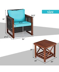 Sugift 3 Pieces Acacia Wood Patio Furniture Set with Coffee Table