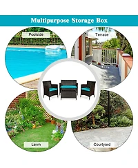 Sugift 4 Pieces Patio Rattan Sofa Set with Chairs and Glass Coffee Table