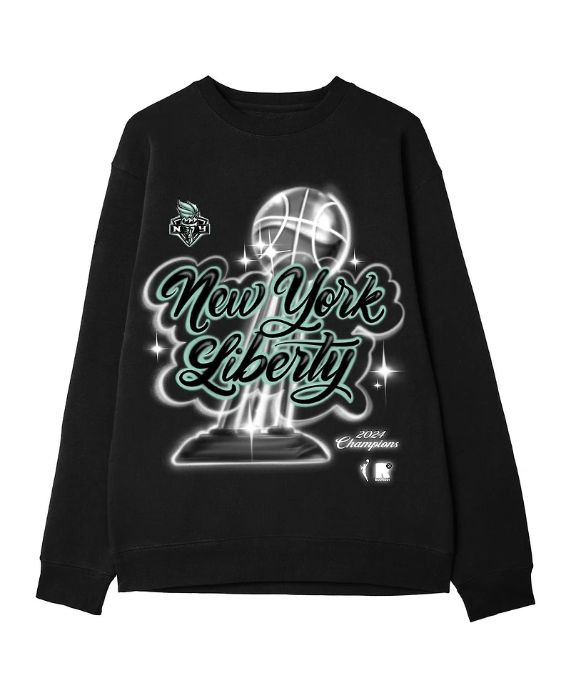 Round21 Men's and Women's Black New York Liberty 2024 Wnba Finals Champions Airbrush Pullover Sweatshirt