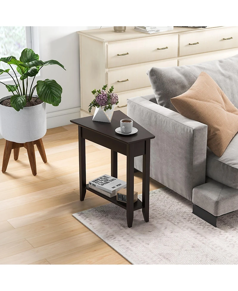 Gymax 2 Pcs 2-Tier End Table Irregular Narrow Sofa Side Nightstand w/ Storage Shelf