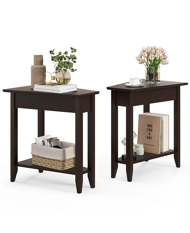 Gymax 2 Pcs 2-Tier End Table Irregular Narrow Sofa Side Nightstand w/ Storage Shelf