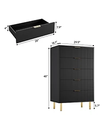 gaomon Black Dresser, Modern 5 Drawer Dresser for Bedroom with Gold Handle and Large Drawer