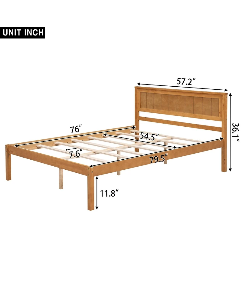 Slickblue Full Platform Bed Frame with Headboard - Wood Slat Support, No Box Spring Needed, Oak