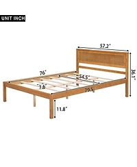 Slickblue Full Platform Bed Frame with Headboard - Wood Slat Support, No Box Spring Needed, Oak