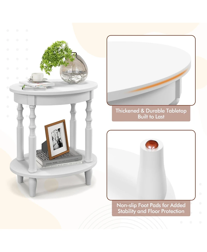 Gymax 2 Pcs 2-Tier End Table Oval Compact Sofa Side Nightstand w/ Storage Shelf