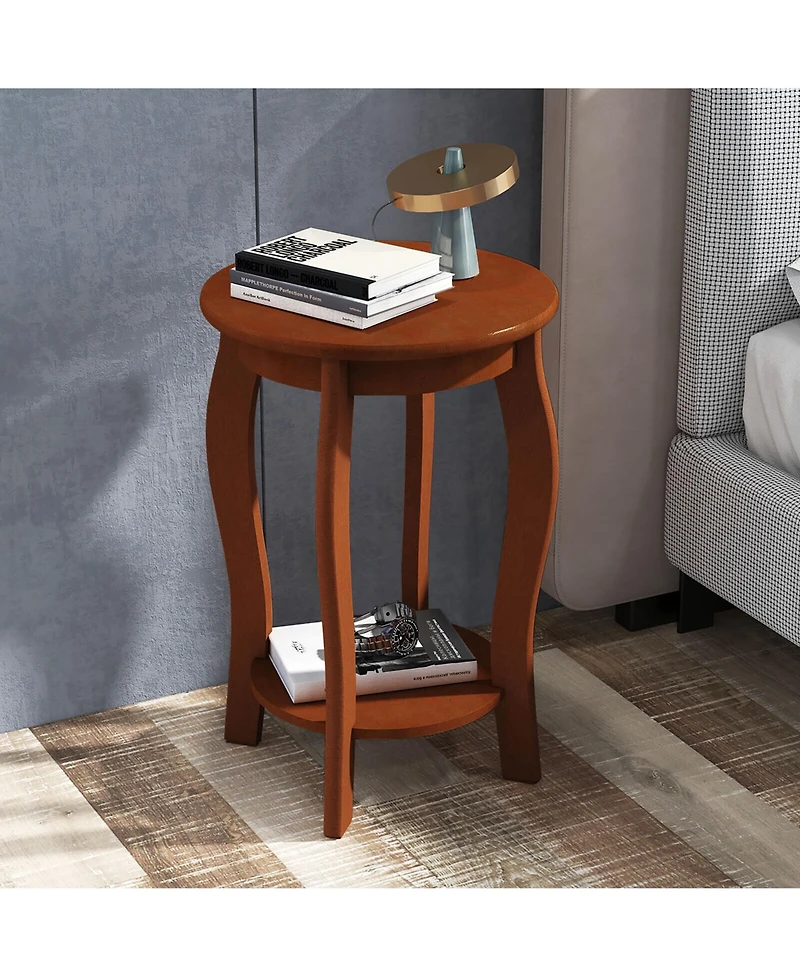 Gymax 2-Tier Round End Table Set of 2 Narrow Sofa Side Nightstand w/ Storage Shelf