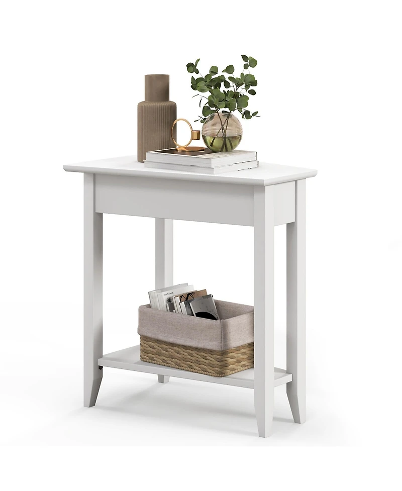 Gymax 2-Tier End Table Irregular Narrow Sofa Side Nightstand w/ Storage Shelf Espresso