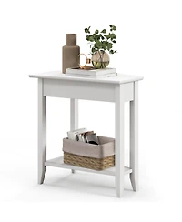 Gymax 2-Tier End Table Irregular Narrow Sofa Side Nightstand w/ Storage Shelf Espresso