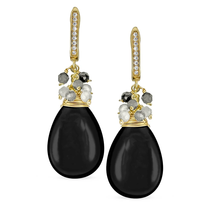 Bling Jewelry Natural Teardrop Stone and Multi-Color Beads Accent Crystal Drop Earrings Gold Plated