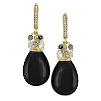 Bling Jewelry Natural Teardrop Stone and Multi-Color Beads Accent Crystal Drop Earrings Gold Plated