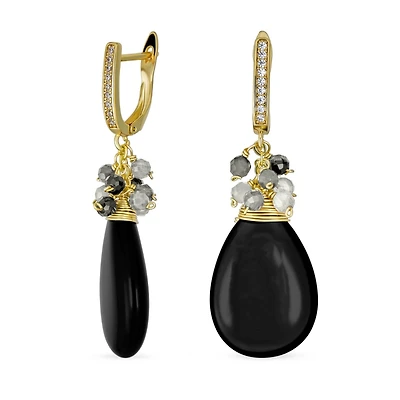 Bling Jewelry Natural Teardrop Stone and Multi-Color Beads Accent Crystal Drop Earrings Gold Plated
