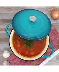 MegaChef 6.35 Quart Round Enameled Cast Iron Dutch Oven with Self Basting Lid