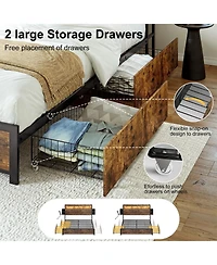 Hausource Queen/Full Size Bed Frame with Storage Headboard & 2 Drawers Platform Bed No Box Spring Needed, Queen
