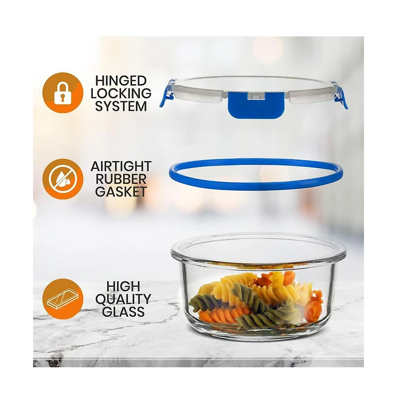 NutriChef 24-Piece Glass Food Storage Container Set with Bpa-Free Airtight Locking Lids, Assorted Sizes