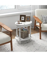 Gymax 2-Tier End Table Oval Compact Sofa Side Nightstand w/ Storage Shelf Espresso