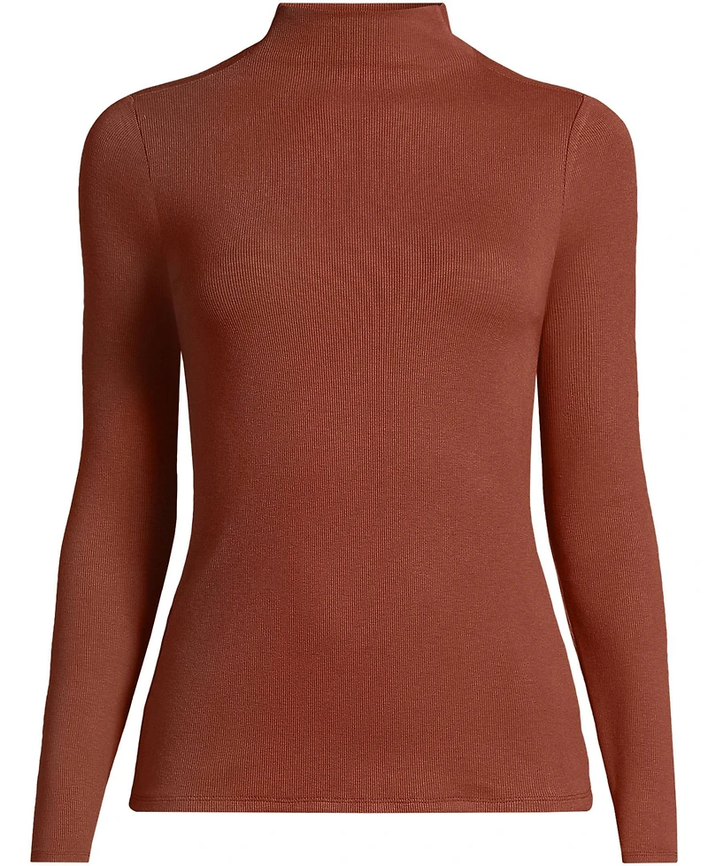 Lands' End Women's Drapey Rib Skimming Long Sleeve Mock Neck