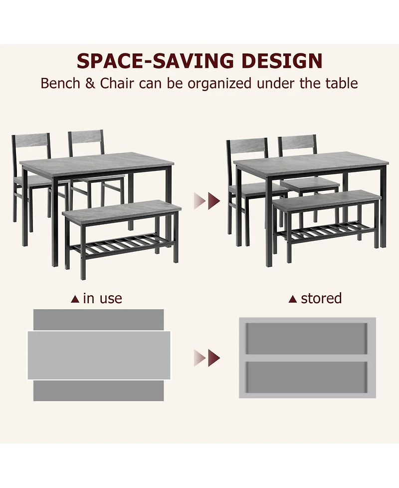 gaomon Dining Table Set for 4, Modern Kitchen Table with 2 Chairs and Bench , 4-Person Dining Room Table Set