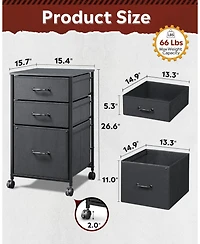 Mobile File Cabinet, Rolling Printer Stand with 3 Drawers, Fabric Vertical Filing Cabinet fits A4 or Letter Size for Home Office