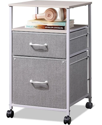 2 Drawer Mobile File Cabinet, Rolling Printer Stand with Open Storage Shelf, Fabric Vertical Filing Cabinet fits A4 or Letter Size for Home Office, Li