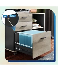 3-Drawer Wood File Cabinet, Mobile Lateral Filing Cabinet, Printer Stand with Open Storage Shelves for Home Office
