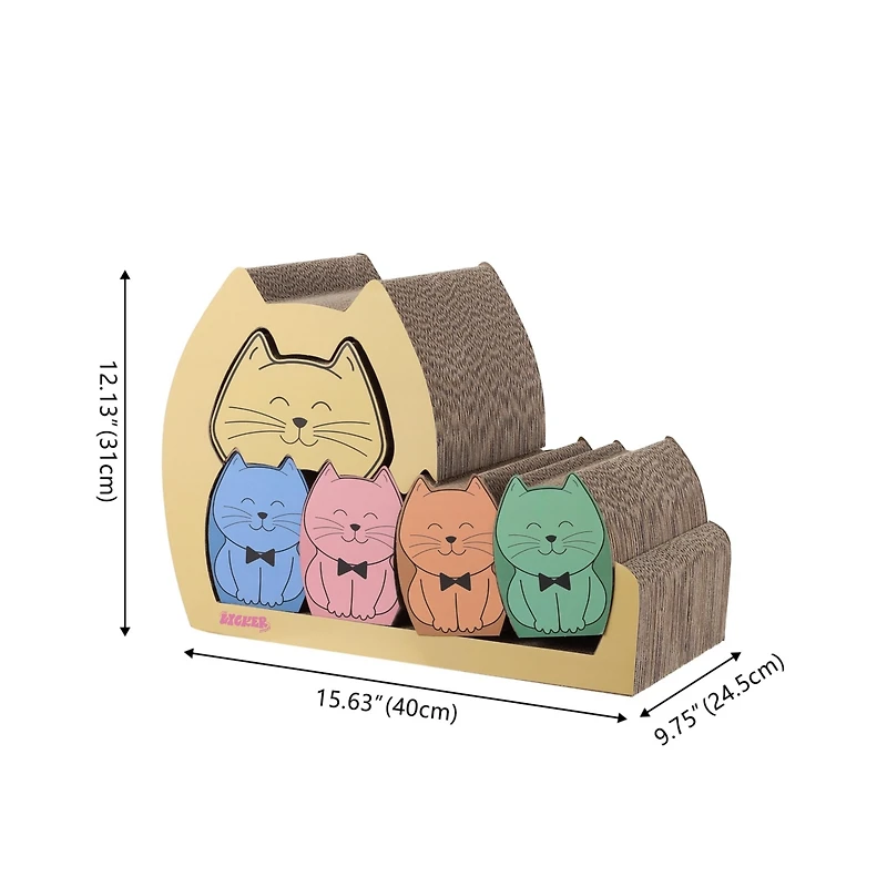 The Licker Store Kazoku 15.63" Modern Cardboard 5-in-1 Family Cat Cave Scratcher with Catnip and Pull-Out Design, Multi-Colored